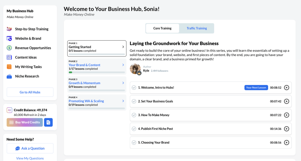 My Wealthy Affiliate Review — Core Training Screenshot My Wealthy Affiliate Review — A Screenshot of the Core Training