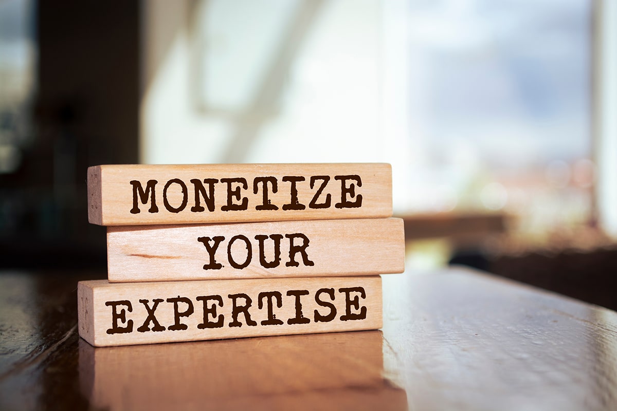 Make Money with Podcasting — Wooden Blocks with Words: Monetize Your Expertise