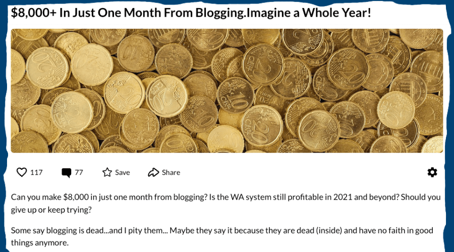 Blogging Income Success Story Blogging Success Image Illustrating $8,000 Month in a Wealthy Affiliate Story